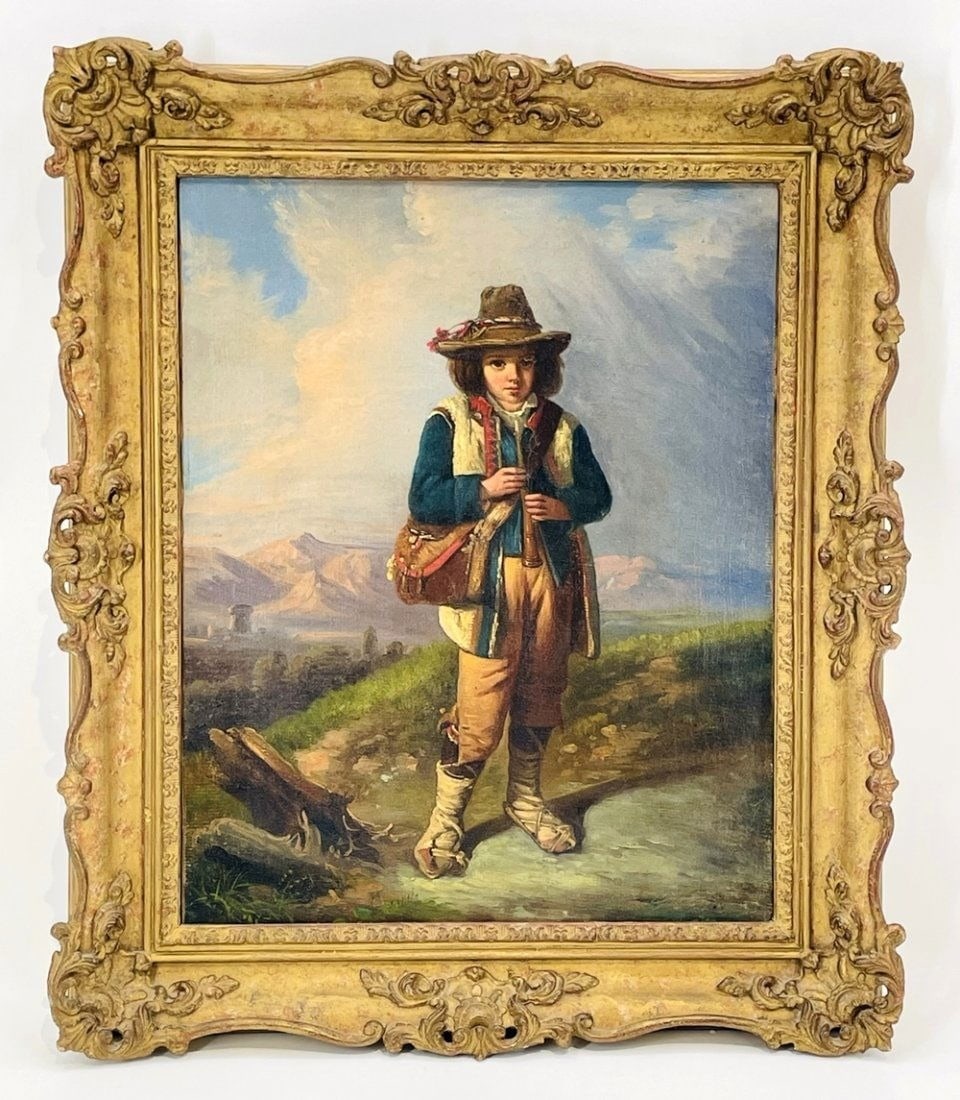 Italian School, Oil on Canvas Painting of A Roman Peasant Boy. (1 of 8)