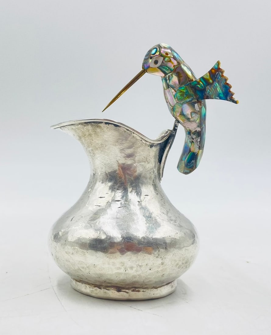 Creamer Pitcher With a Hummingbird Handle in Silver & Abalone by Los Castillo (1 of 13)