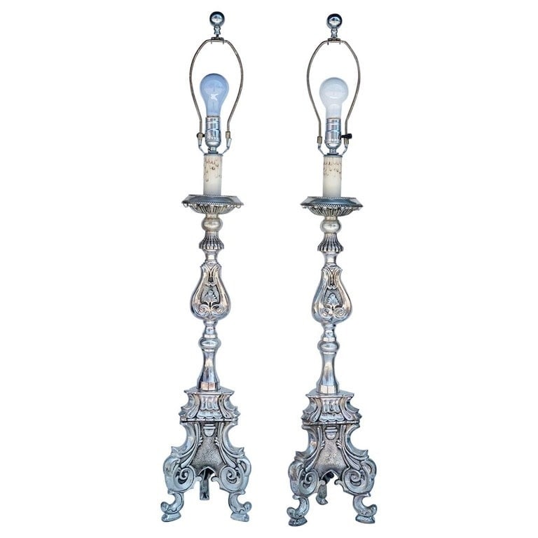 Matching Pair of Silver Plated Table Lamps (1 of 13)