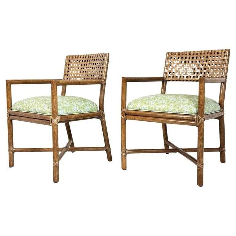 Pair of Laced Rawhide & Rattan Armchairs by McGuire Furniture. (1 of 20)