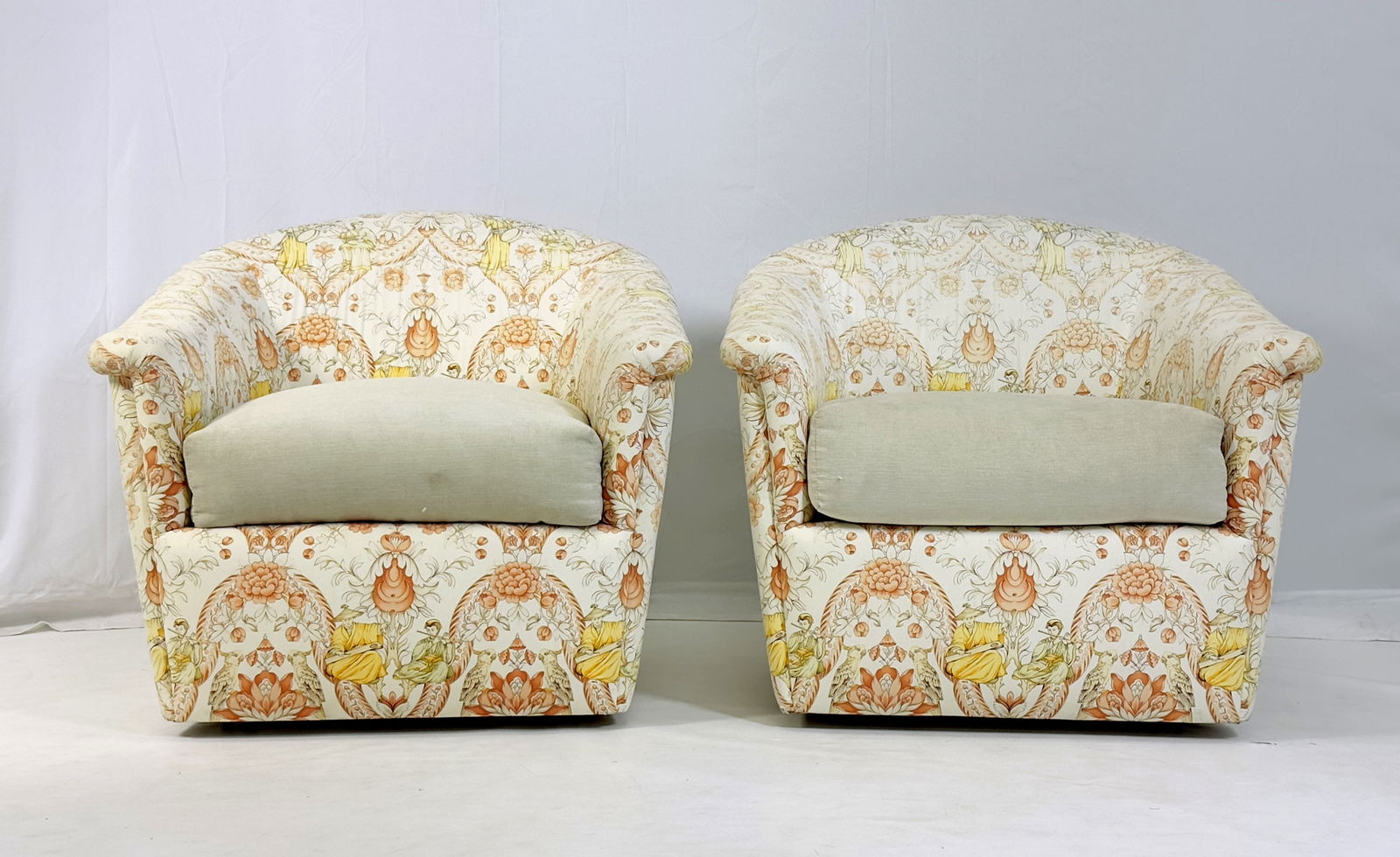 Pair of Swivel Lounge Chairs in Chinoisiere Fabric by J. Robert Scott (1 of 20)