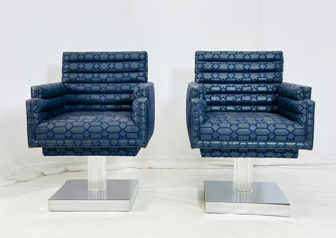 Pair of Charles Hollis Jones style Armchairs Chairs With Lucite & Chromed Bases (1 of 17)