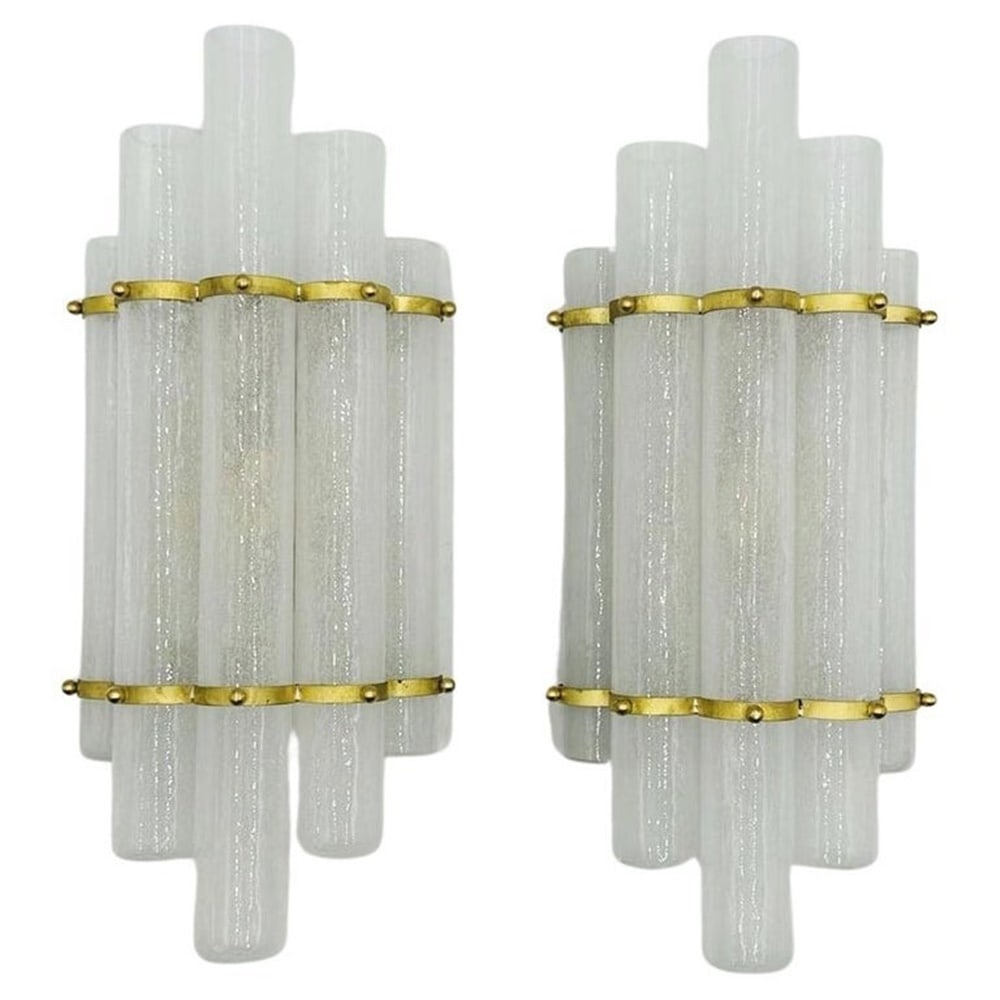 Brass & Pelugoso Murano Glass Sconces in The style of Venini (1 of 16)