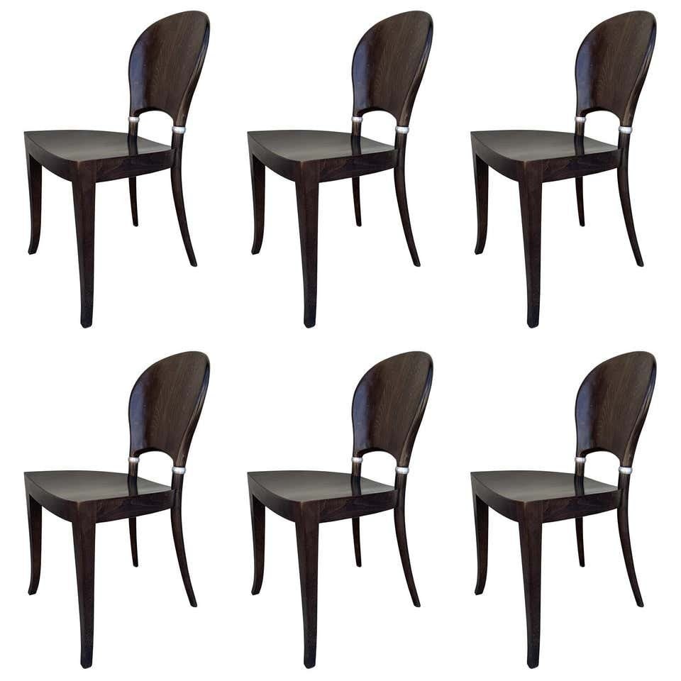 Set of Six Dining Chairs Made in Italy By Potocco Italy: Vintage set of six dining chairs designed and manufactured in Italy by Potocco Italy.Labeled.Measurements:35 inches high x 16.75 inches wide x 20 inches deep x 18 inches seat height.All items are sold