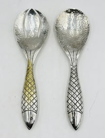 Serving Utensils With Fish Handles & Glass Eyes by Emilia Castillo, Mexico 1980's