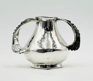 Silver & Hardstone Vase With Fish Handles by Los Castillo. Mexico 1980's