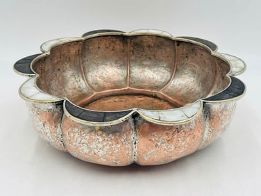 Large Serving Bowl in Copper and Mother Of Pearl by Los Castillo