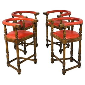 Set of 4 Barstools With Leather Upholstery by Minton-Spidell