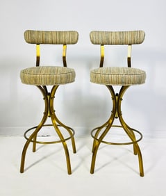 Pair of Sinatra Barstools With Brass Frames By Charles Hollis Jones
