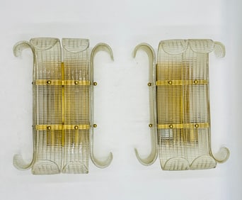 Pair of Murano Style & Brass Wall Sconces