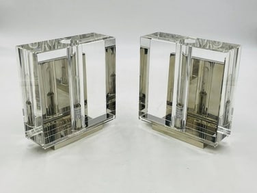 Pair of Crystal and Polished Nickel Wall Sconces