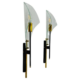 Max Ingrand for Fontana Arte Glass Wall Sconces, circa 1960