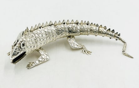 Emilia Castillo Silver Lizard Sculpture, Signed. Mexico 20th Century