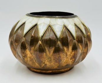 Copper and Mother of Pearl Inlay Lobed Vase by Los Castillo, Mexico 1960's