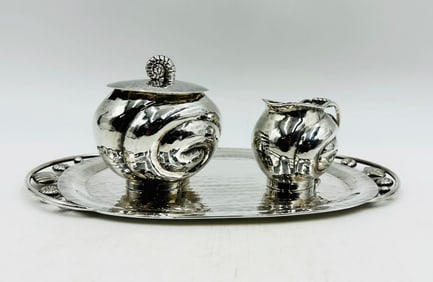 Emilia Castillo Silver Plated Tea Service, Tray, Creamer & Sugar Pot