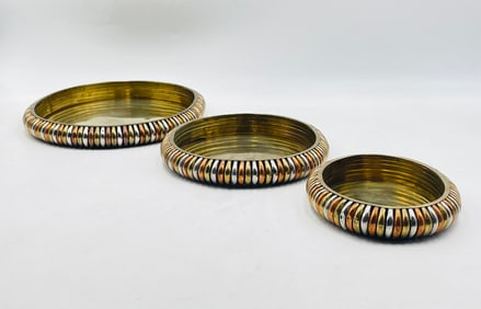 Set of 3 Graduated Serving Trays Signed A.C.T. Taxco Mexico