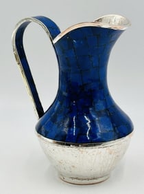 Large Water Pitcher in Silver & Lapis Lazuly, Signed A.C.T. Mexico, 1970s