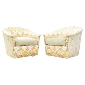 Pair of Swivel Lounge Chairs in Chinoisiere Fabric by J. Robert Scott