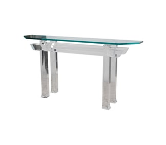 Pagoda Console Table in Solid Lucite & Glass Top by Charles Hollis Jones, Signed
