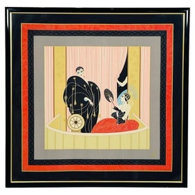 1987 Loge De Theatre, Framed Silk Scarf Wall Art, by Erte, Signed