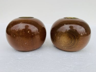 Vintage Myrtle Wood Round Candle Holders by K. Molitor