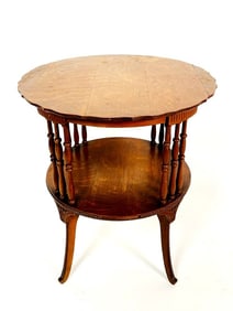 Antique/English 2 Tier Center Table with scalloped Top