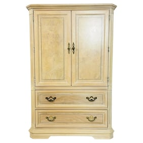 Pickled White Oak Wood Highboy Dresser with 3 Drawers & a Shelf