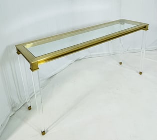 Lucite, Brass and Glass Console Table