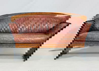 Art Deco Sofa in Burlwood and Leather, France 1940's