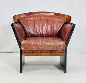 Art Deco Lounge Chair in Burlwood and Leather, France 1940's
