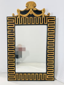 Large Greek Key Wall Mirror With Gold Gilt Accents
