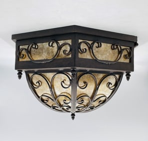 Custom Wrought Iron & Mica Ceiling Light by Steven Handelman Studios, USA 2006