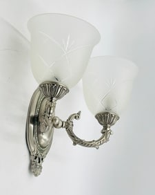 Double Wall Sconce in Nickel & Glass Shades