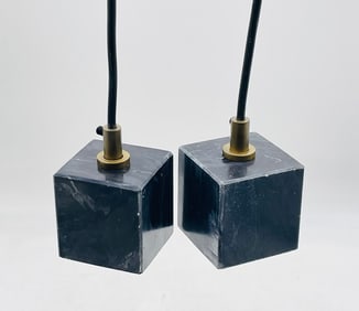 Pair of Faux Marble & Brass Pendant Lights by HD Buttercup