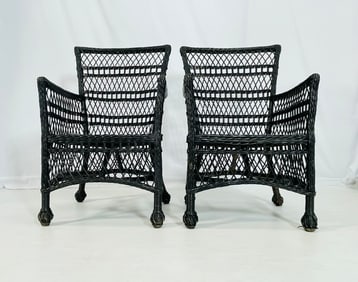 Pair of Curved Back Wicker Patio Chairs