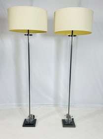 Aged Brass & Glass Cylinder Floor Lamps by Restoration Hardware