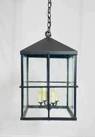 "Mission" Chandelier with Glass Panes & Powder Finish by Steve Handelman Studios,