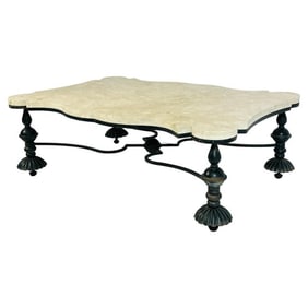 Riviera Coffee Table in Wrought Iron & Marble Top by Jean de Merry