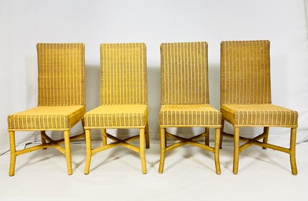 Set of 4 Wicker and Bamboo Dining Chairs