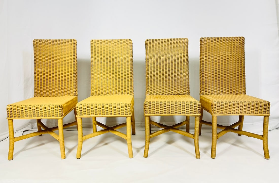 Set of 4 Wicker and Bamboo Dining Chairs (1 of 12)