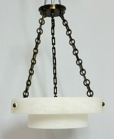 Alabaster & Aged Brass Pendant Light by Brass Light Gallery, USA 21ST Century