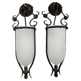 Pair of Glass & Steel Lantern Lights by Lantern Masters, USA 2000's
