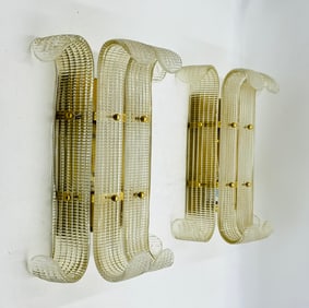 Pair of Murano Style & Brass Wall Sconces