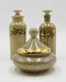 Eglomise Glass Bottles and Lidded Vessel by T.W.C. -Corporation