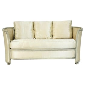 French Style Settee in Sill Upholstery and Silvered Frame