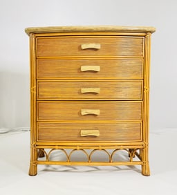 Pencil Reed and Rattan 5 Drawer Dresser, Circa 1980s