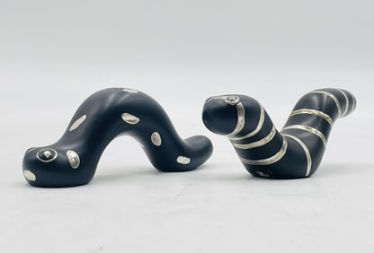 Porcelain & Pure Silver Table Sculptures -La Oruga Muy Ambrienta- By Emilia Castillo, Signed