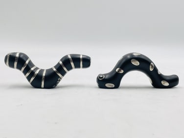 Porcelain & Pure Silver Table Sculptures -La Oruga Muy Ambrienta- By Emilia Castillo, Signed