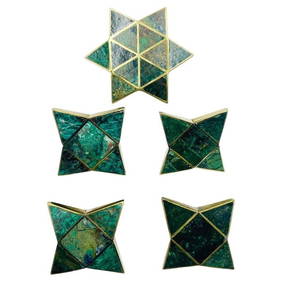 Set of 5, Star Shaped Door Pulls in Brass & Stone by Los Castillo, Mexico 1950's (1 of 17)