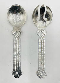 Vintage set of serving utensils designed and manufactured by Emilia Castillo in Taxco Mexico, a (1 of 10)